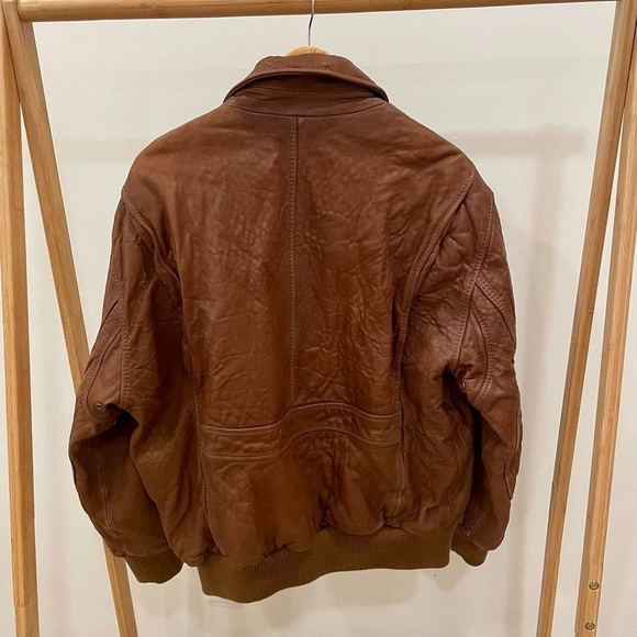 ✨SOLD✨ Vintage Leather Aviator Bomber Flight Jacket Coat in Cognac Brown - Picture 6 of 8